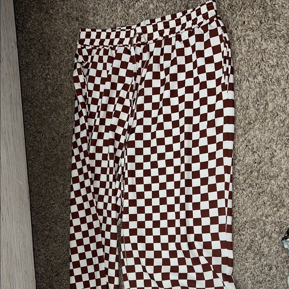 Brown and White Checkered Pants